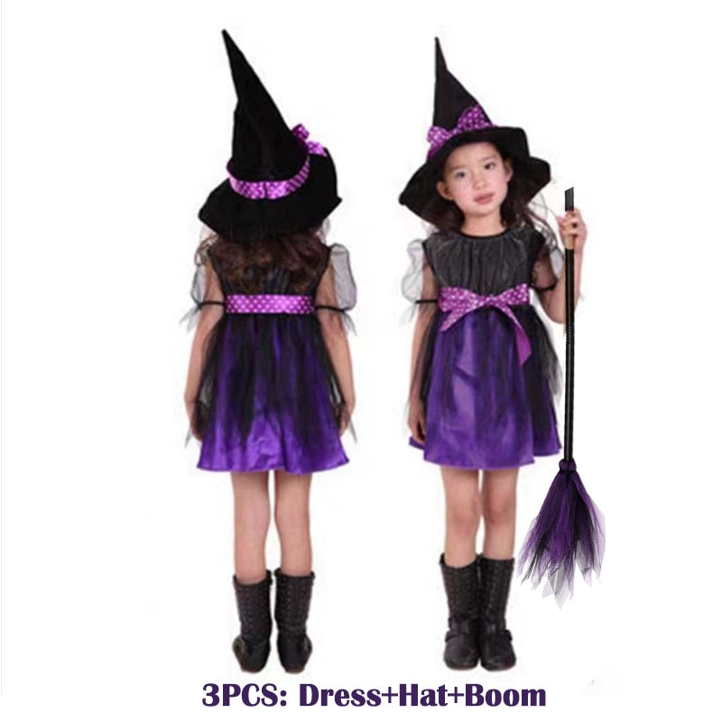 2023 Halloween Costume for Kids Girls Pumpkin Witch Vampire Cosplay Fancy Dress Children Carnival Party Cape Dresses Set 1-12Yrs