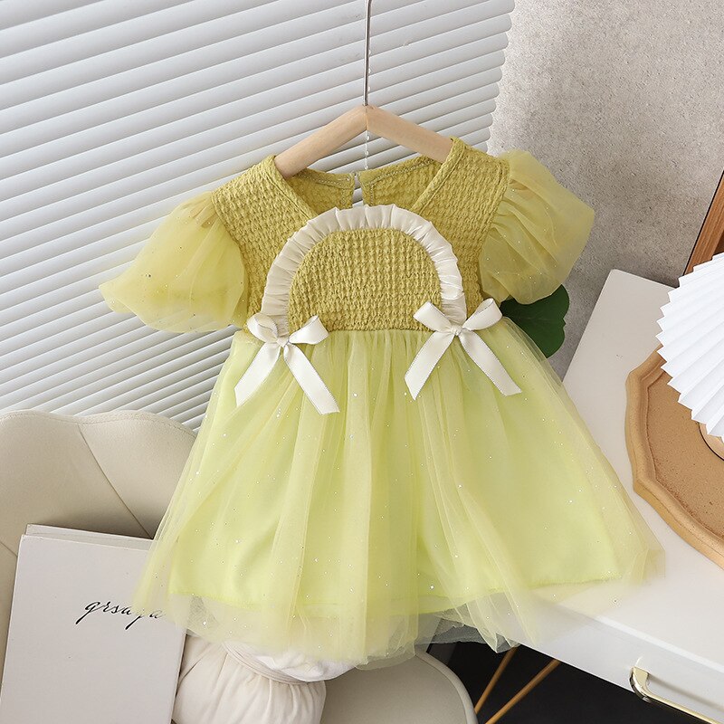 Baby Girls Snow White Princess Dress Summer Puff Sleeve Mesh Dress