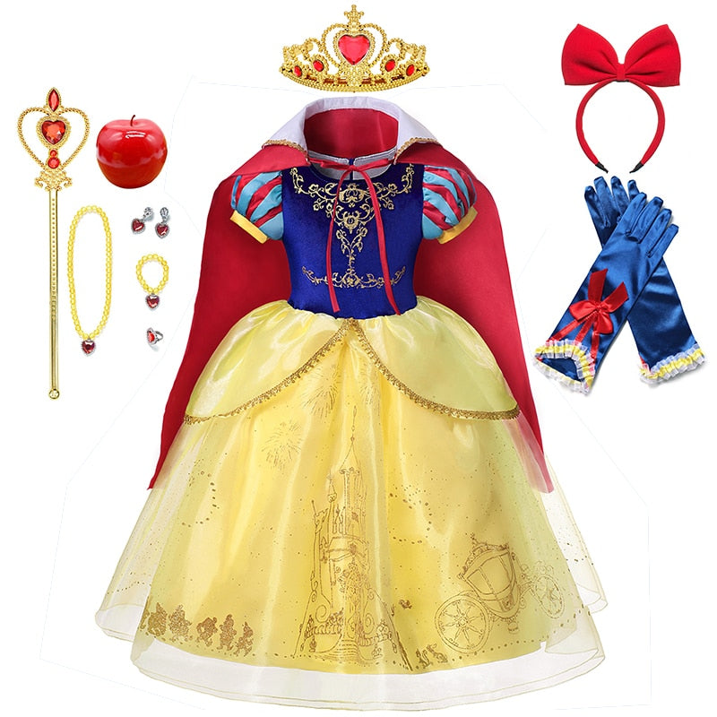 Disney Princess Snow White Dress for Girl Costume Kids Cosplay Puff Sleeves Mesh Ball Gown Clothes Children Party Birthday Dress