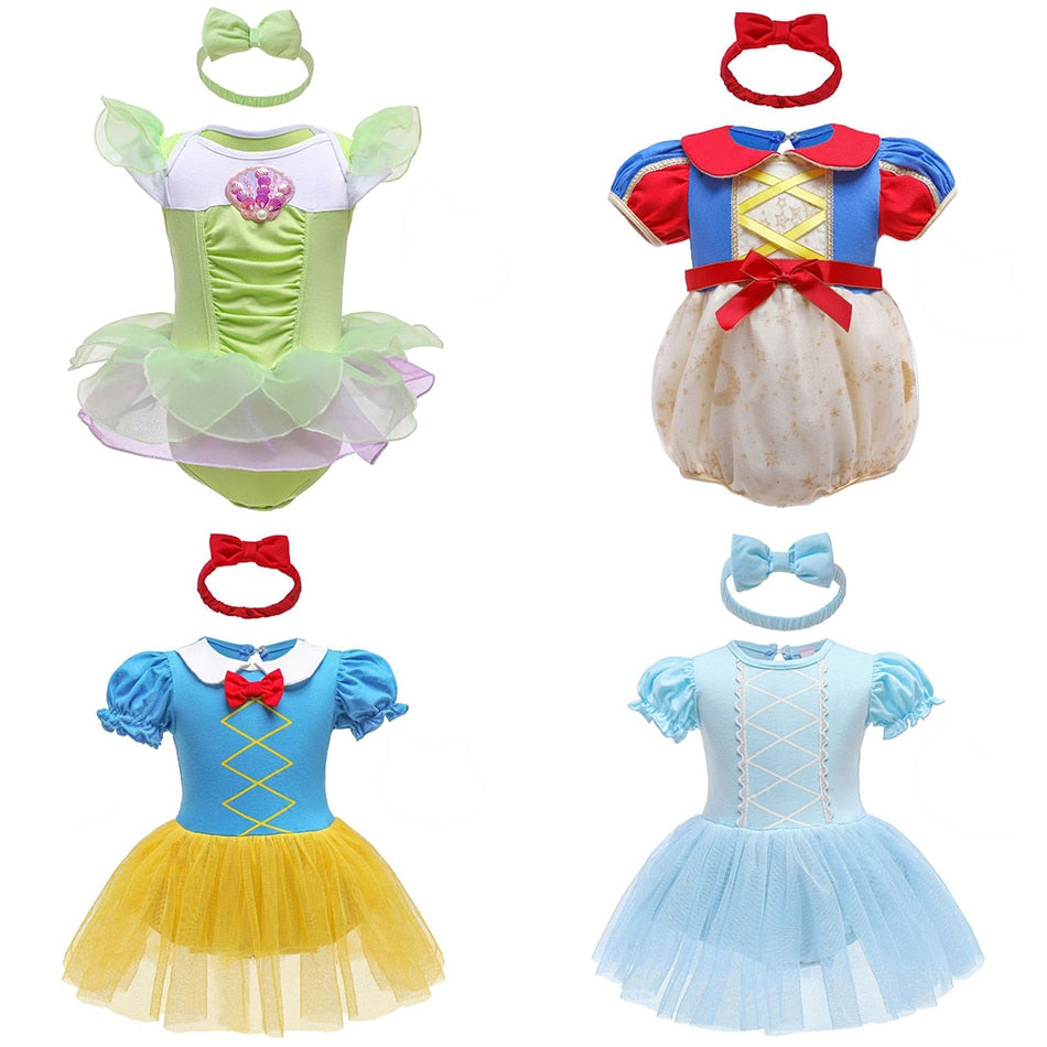 Disney Snow White Princess Newborn Baby Girls Romper Bow Ruffles Jumpsuit Sunsuit Birthday Party Baby Girls Clothes Costumes