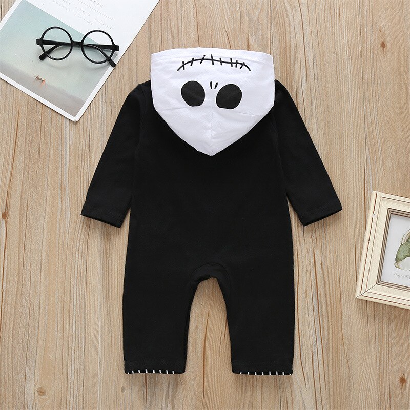 Halloween Baby Boy Clothes Newborn Infant Baby Romper Long-Sleeve Cotton Striped Hooded Jumpsuit For a 0-18 Months