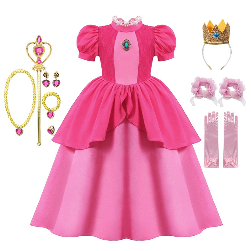 Peach Princess Dress For Girl Halloween Cosplay Costume Children Stage Performance, Birthday, Carnival Party