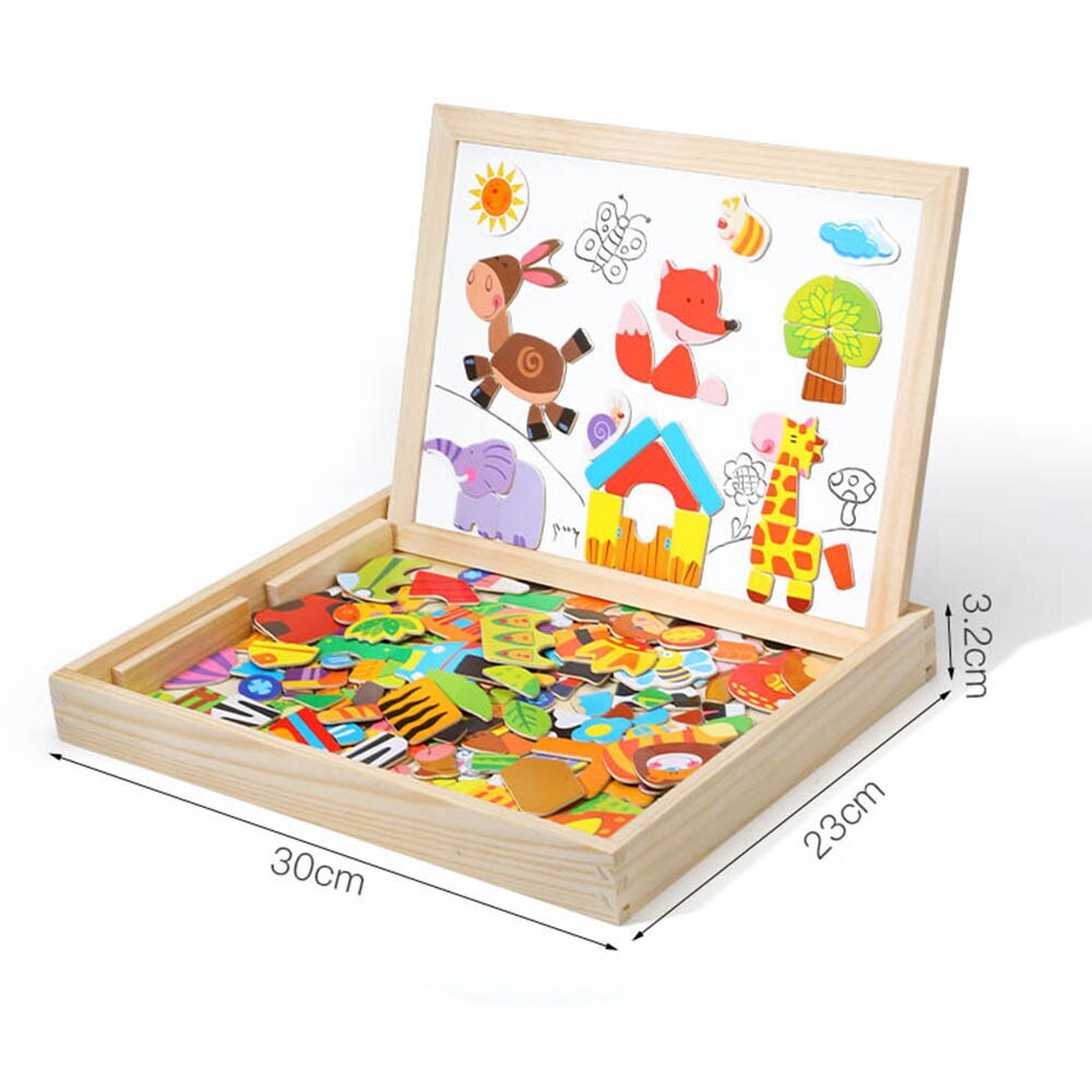 Wooden Multifunction Children Animal Puzzle Writing Magnetic Drawing Board Learning Educational Toy