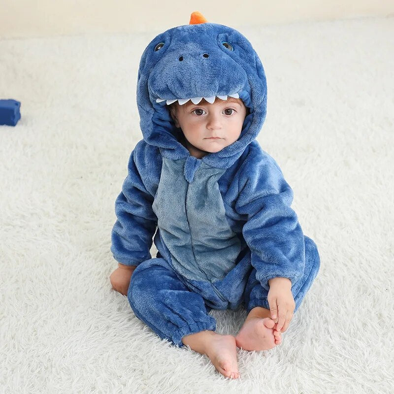 Toddler Infant Dinosaur Costume Flannel Hooded Onesies Soft Animal Romper Outfits Gift Halloween Cosplay Party Creeper Costume