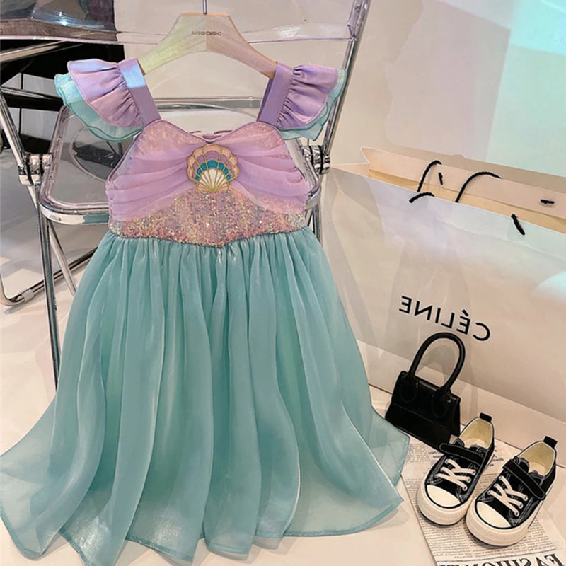 2024 Girls Summer Casual Mermaid Dress Children Baby Fashionable Sleeveless Princess Tank Top Dress Girls Cosplay Carnival Dress