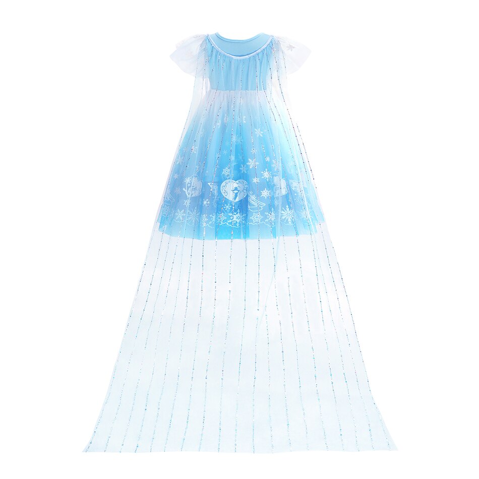 Disney Girls Sequins Mesh Fancy Clothing Frozen Princess Elsa Dress with Cloak Kids Party Snow Queen Cosplay Costume for 2-10Y