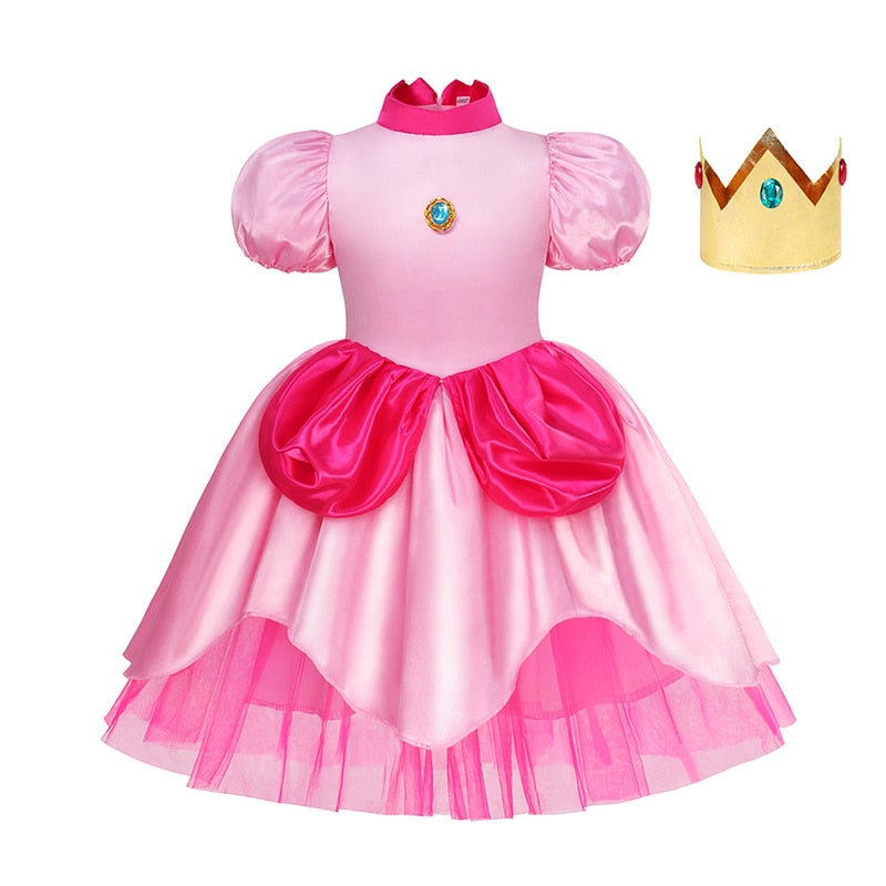 Peach Princess Dress For Girl Halloween Cosplay Costume Children Stage Performance Clothes Kids Birthday Carnival Party Outfits