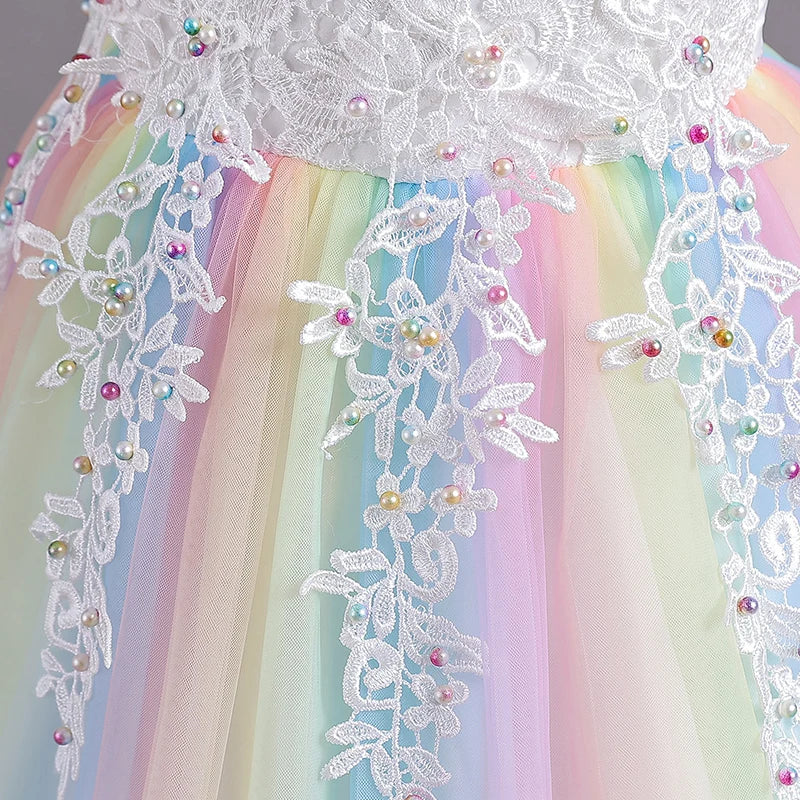 CK8991 Girls' Flower Wedding Dress Long Sleeveless Summer Princess Rainbow Host Gift Performance Program