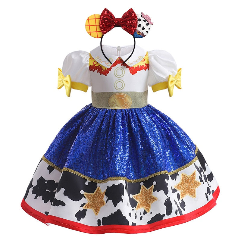 New Toy Story 4 For Girls Costume Kids Cosplay Bo Peep Pink Clothes Summer Fly Sleeve Sequins Dresses Fancy Princess Dress 1-7T