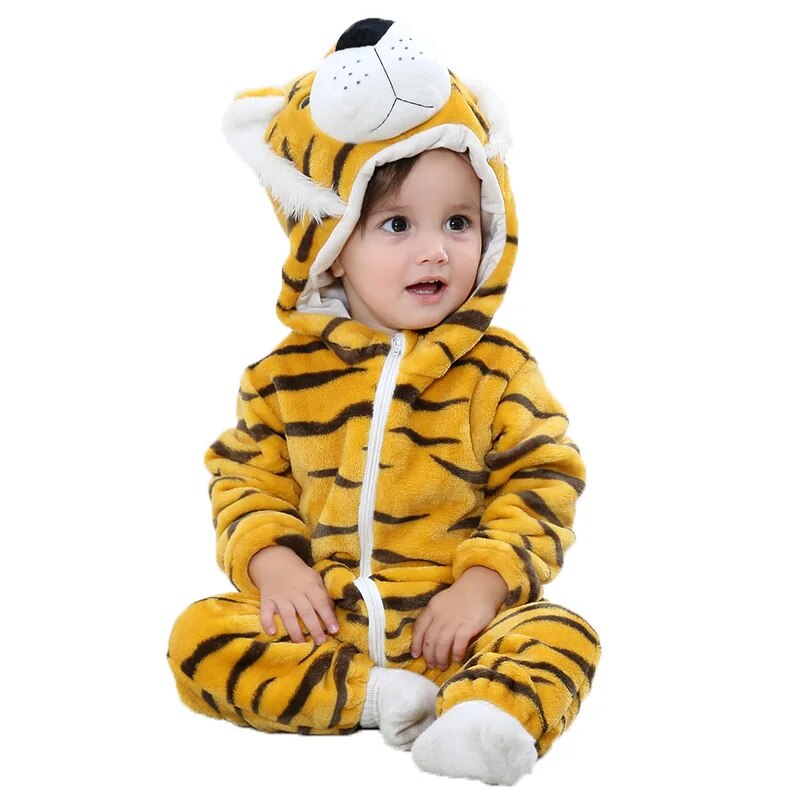 Toddler Animal Crawling Costume Lion Cosplay Costume Baby Harvest Halloween Play Hooded Costume for 2-3Y Boys Girls Warm Pajamas