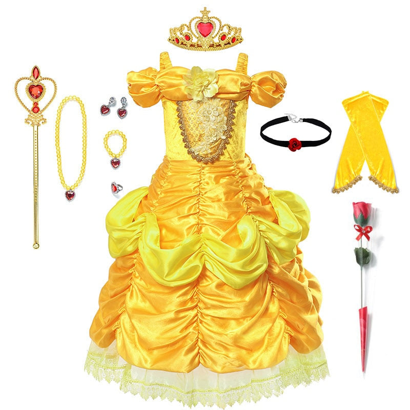 Disney Belle Dress for Girl Princess Kids Embroidery Ball Gown Child Cosplay Beauty and beast Costume Fancy Party Clothing Girls