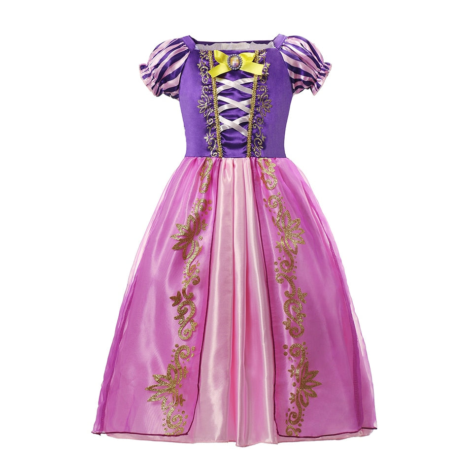 Disney Girls Cosplay Tangled Rapunzel Princess Dresses Kids Costume Fancy Purple Luxury Mesh Clothes Birthday Party Ball Gown