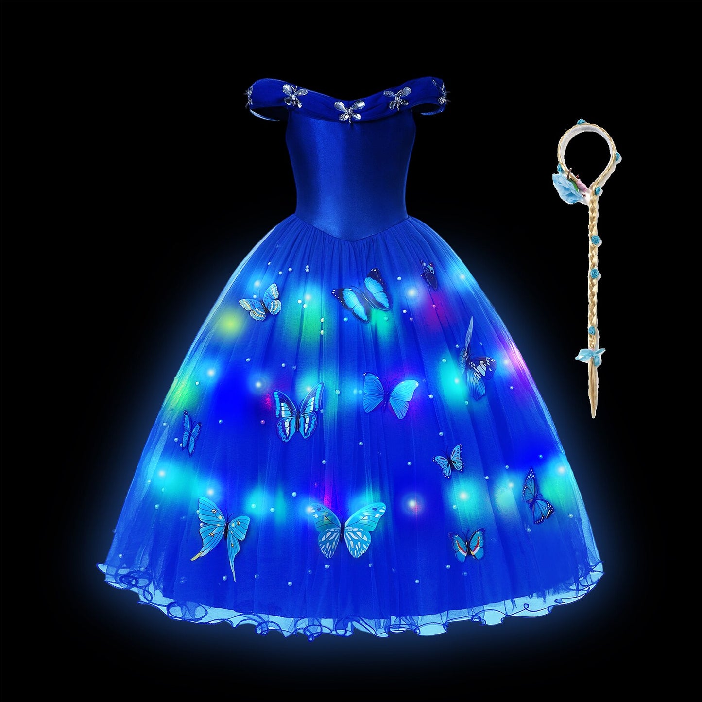 Disney Cinderella Costume Led Light up Girls Princess Cosplay Dress Halloween Party Costume Kids Birthday Wedding Gown