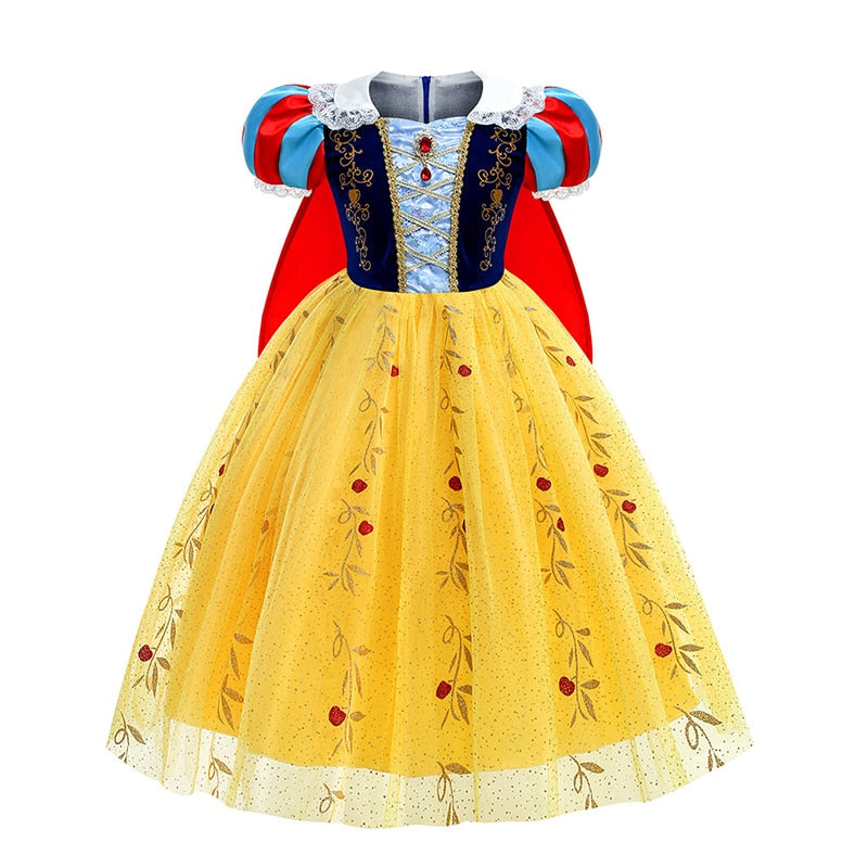 Disney Princess Snow White Dress for Girl Costume Kids Cosplay Puff Sleeves Mesh Ball Gown Clothes Children Party Birthday Dress