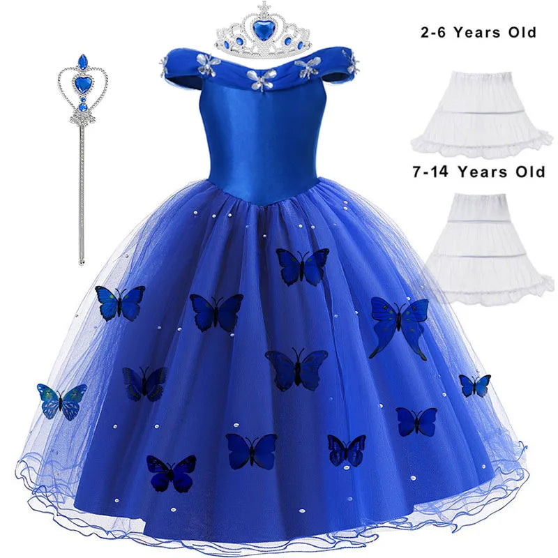 2-10T Cinderella Princess Cosplay Costumes for Girls 2024 Kids Dress Up Tulle Tutu Dress Halloween Party Birthday Gown Clothing