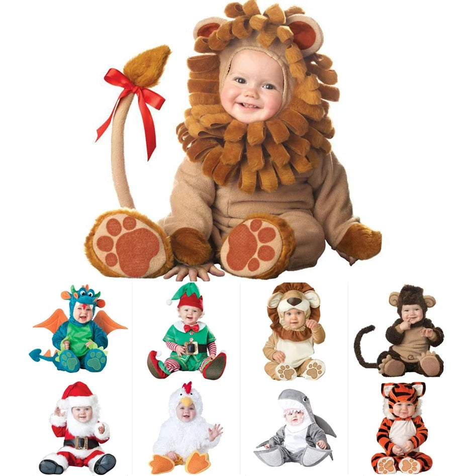 Animal Carnival Purim Halloween Outfits Baby Boys Girls Costume Tiger Animal Cosplay Rompers Jumpsuit Toddlers Infant Clothes