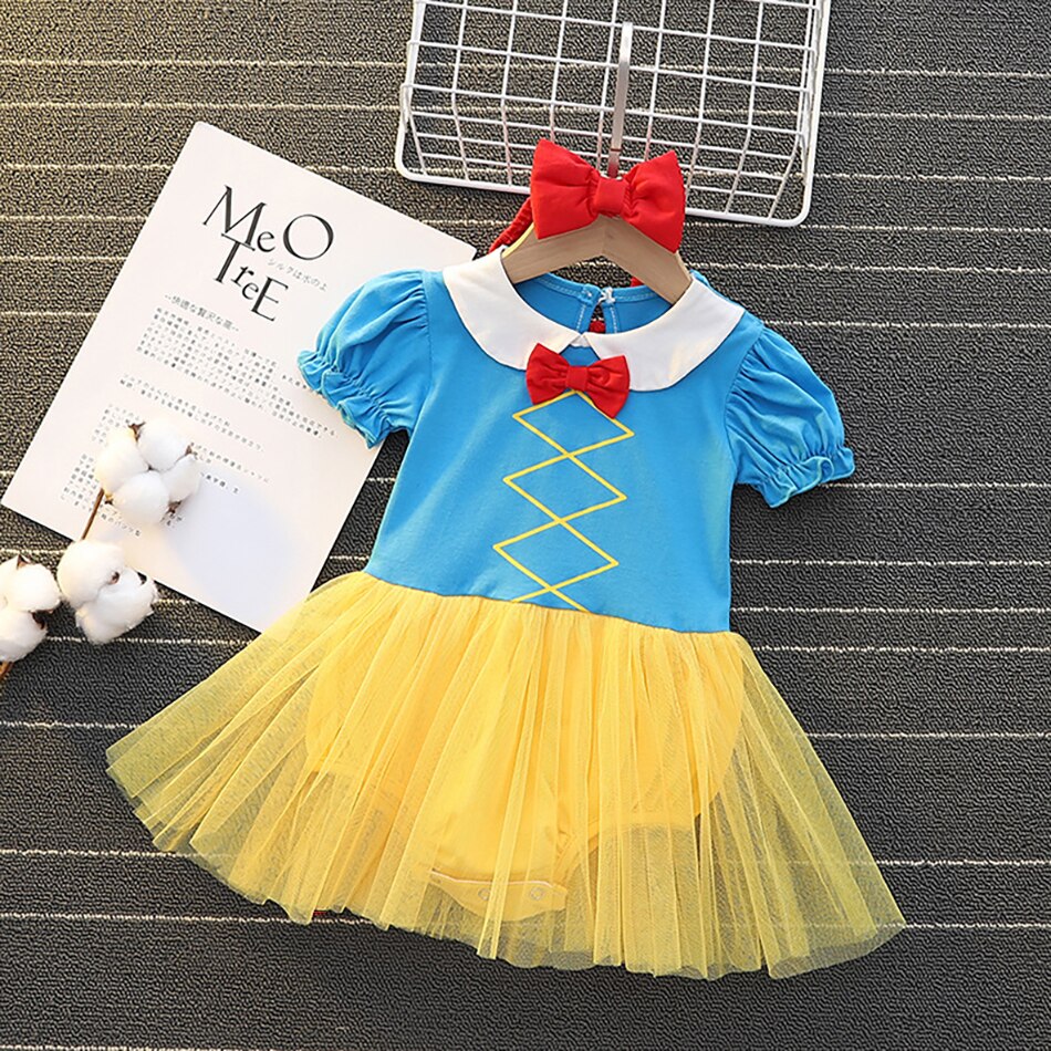 Disney Snow White Princess Newborn Baby Girls Romper Bow Ruffles Jumpsuit Sunsuit Birthday Party Baby Girls Clothes Costumes