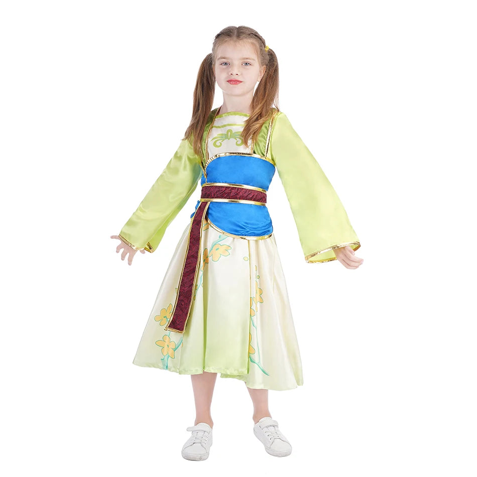 Disney Mulan Princess Dress Up Dresses Kids New Movie Cosplay Costumes Children Halloween Birthday Party Performance Outfits