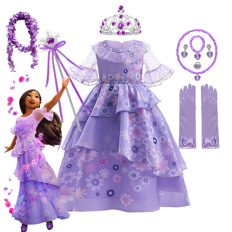 Encanto Girls Isabela Madrigal Encanto Mirabel Cosplay Costumes Fancy Princess Purple Dresses Children Carnival Party Clothes