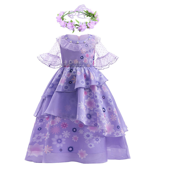 Encanto Girls Isabela Madrigal Encanto Mirabel Cosplay Costumes Fancy Princess Purple Dresses Children Carnival Party Clothes