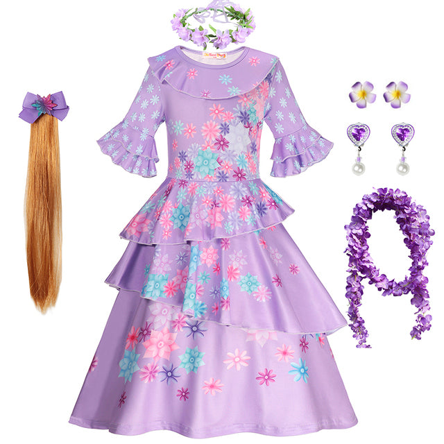 Encanto Girls Isabela Madrigal Encanto Mirabel Cosplay Costumes Fancy Princess Purple Dresses Children Carnival Party Clothes