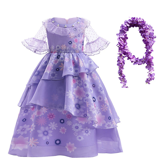 Encanto Girls Isabela Madrigal Encanto Mirabel Cosplay Costumes Fancy Princess Purple Dresses Children Carnival Party Clothes