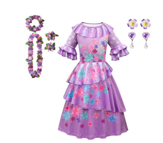 Encanto Girls Isabela Madrigal Encanto Mirabel Cosplay Costumes Fancy Princess Purple Dresses Children Carnival Party Clothes