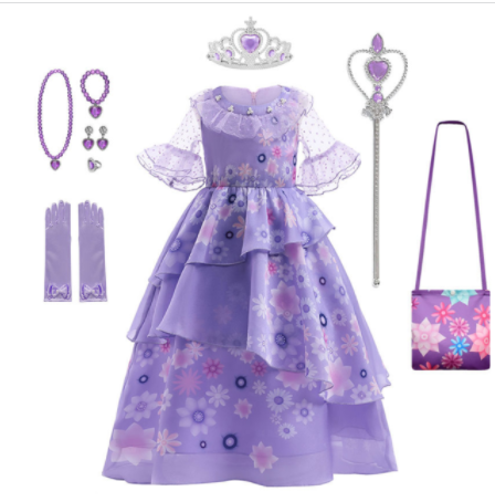 Encanto Girls Isabela Madrigal Encanto Mirabel Cosplay Costumes Fancy Princess Purple Dresses Children Carnival Party Clothes