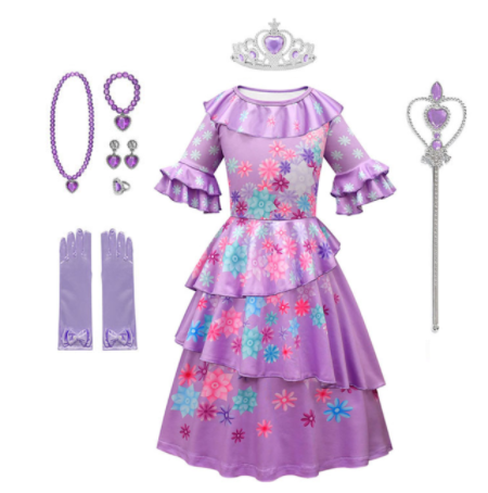 Encanto Girls Isabela Madrigal Encanto Mirabel Cosplay Costumes Fancy Princess Purple Dresses Children Carnival Party Clothes