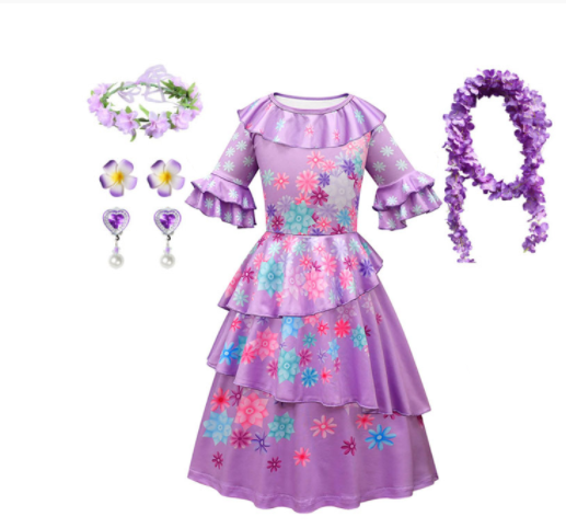 Encanto Girls Isabela Madrigal Encanto Mirabel Cosplay Costumes Fancy Princess Purple Dresses Children Carnival Party Clothes