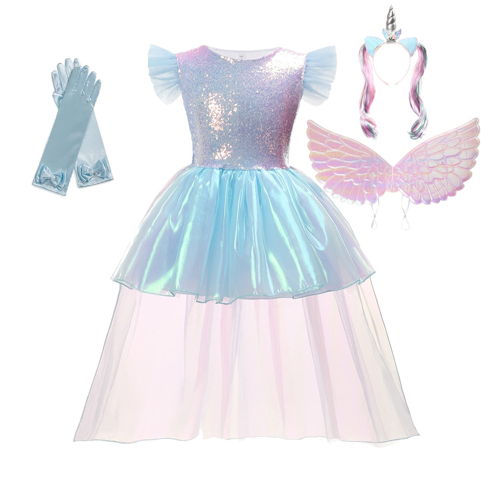 Unicorn Party Lace Tutu Princess Dress with Wings Hairband