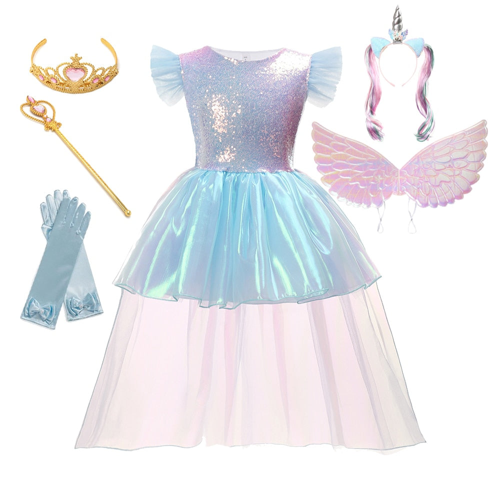 Unicorn Party Lace Tutu Princess Dress with Wings Hairband