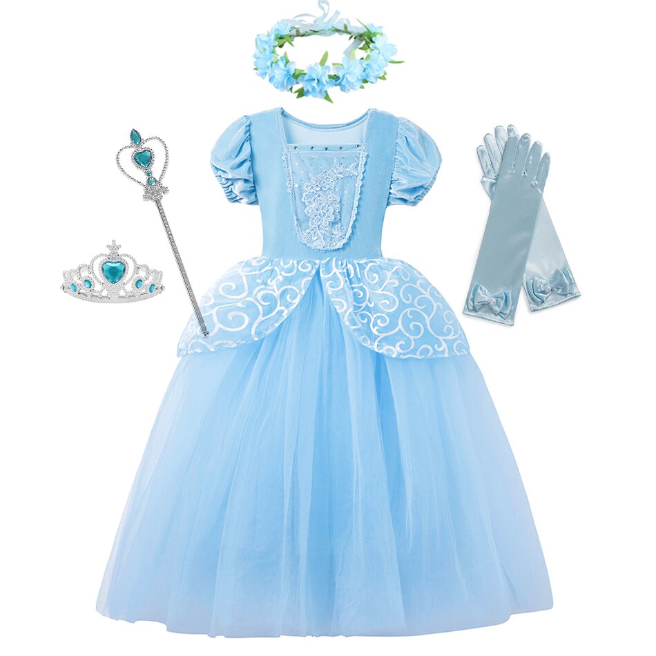 Girl Cinderella Cosplay Dress Up Clothes for Girls Christmas Halloween Party Princess Costume Kids Birthday Gown