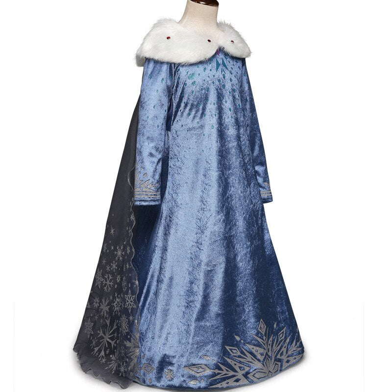 Elsa Winter Cosplay Costume for Girls Princess Party Queen Elsa Dress Kids Carnival Velvet Frocks Clothing