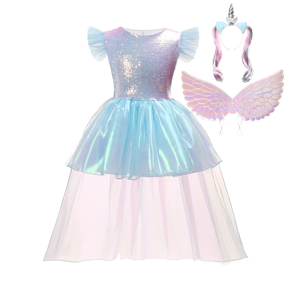 Unicorn Party Lace Tutu Princess Dress with Wings Hairband