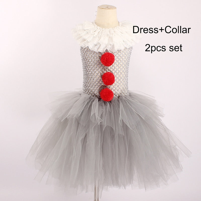 Girls Pennywise Costume, IT Cosplay Clown Halloween Tutu Dress Handmade Kids Dress for  Carnival Party