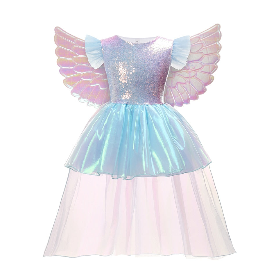 Unicorn Party Lace Tutu Princess Dress with Wings Hairband