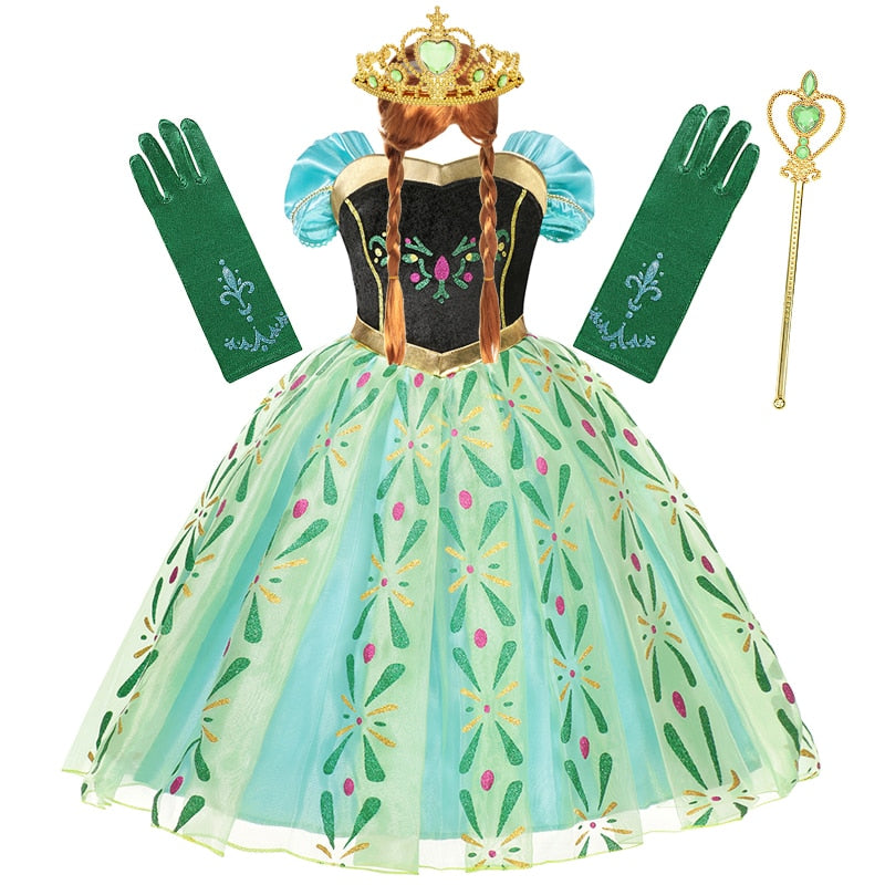 Disney Frozen Snow Queen Anna Dress Girls Cosplay Princess Costume Kids Halloween