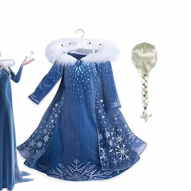 Elsa Winter Cosplay Costume for Girls Princess Party Queen Elsa Dress Kids Carnival Velvet Frocks Clothing