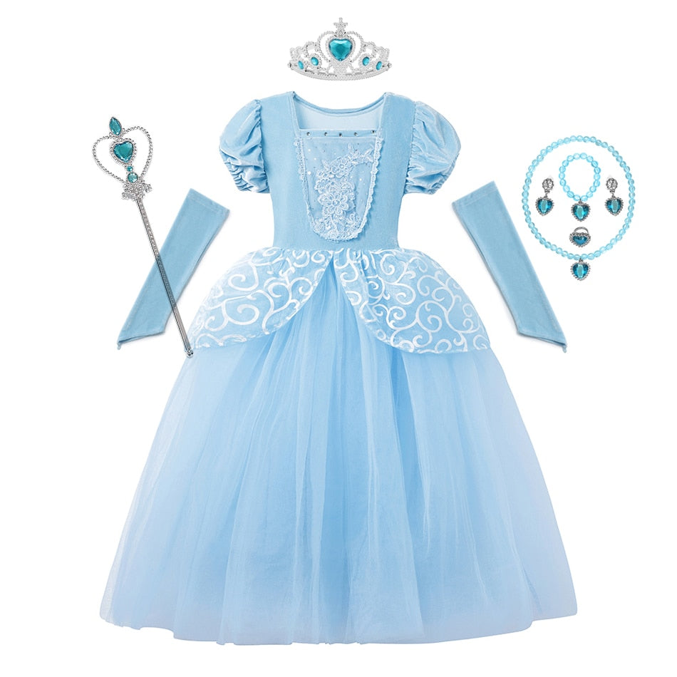 Girl Cinderella Cosplay Dress Up Clothes for Girls Christmas Halloween Party Princess Costume Kids Birthday Gown