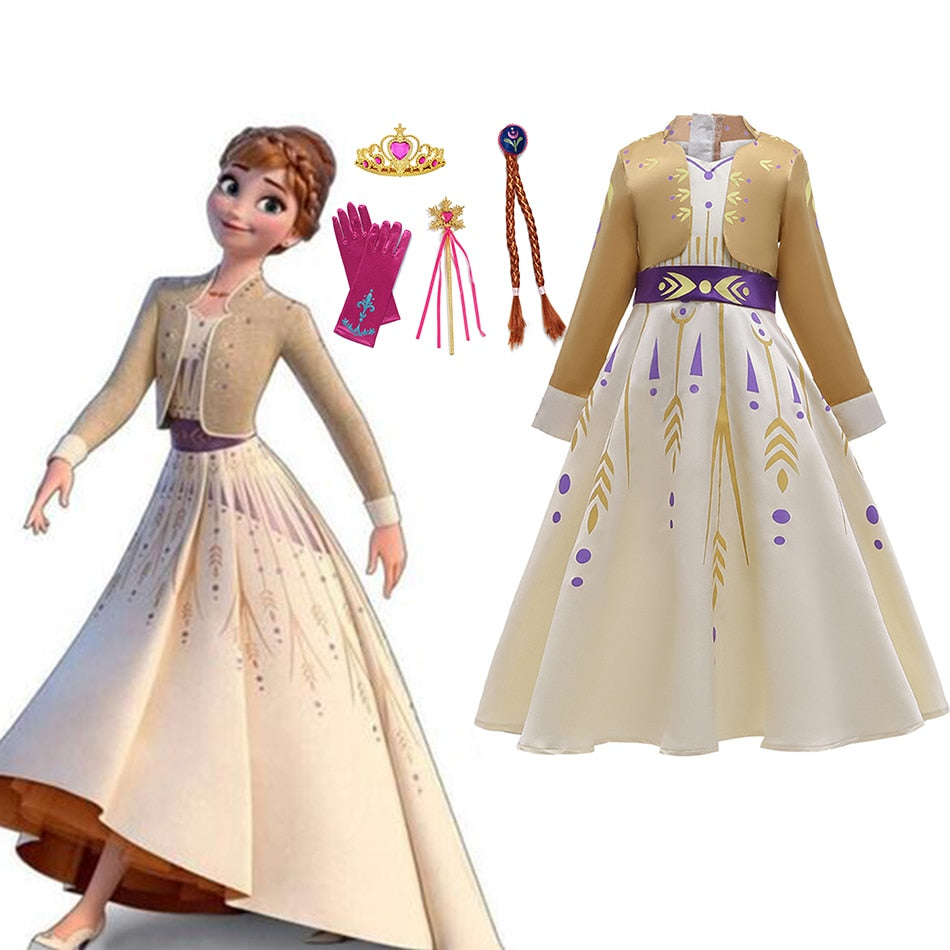 Frozen Princess Girls Dress Anna Cosplay Costume