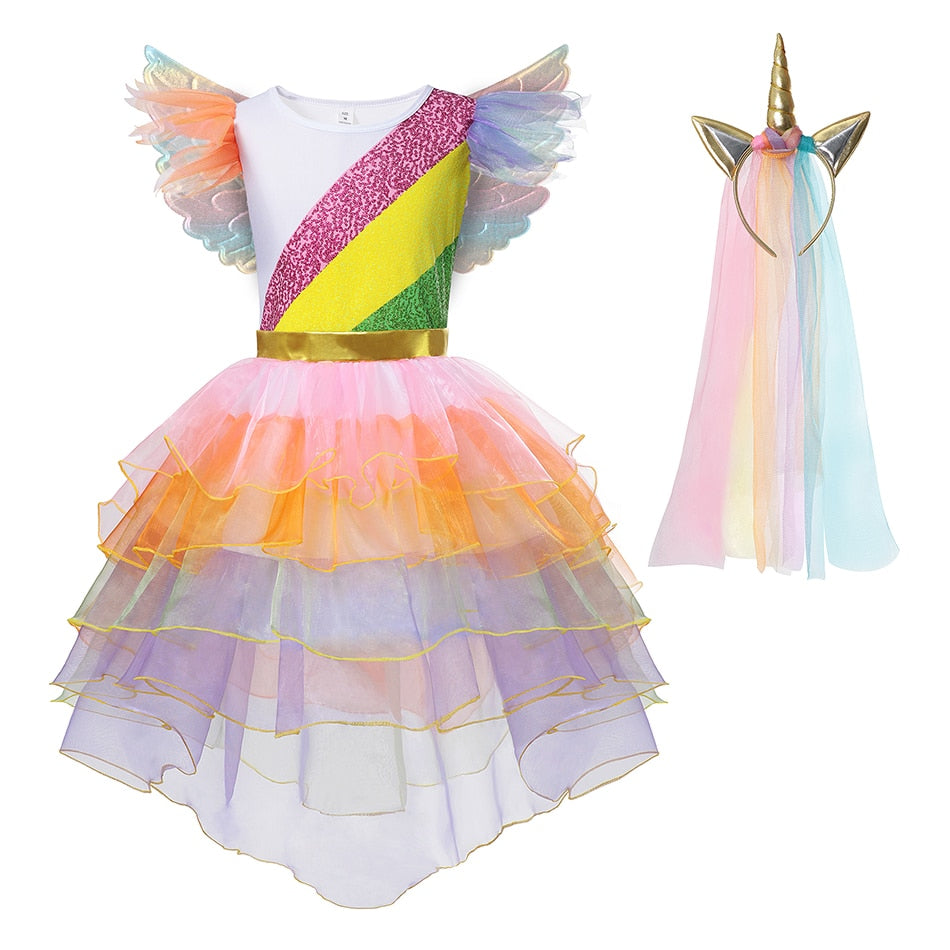 Unicorn Party Lace Tutu Princess Dress with Wings Hairband