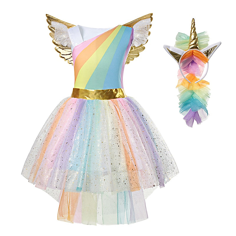 Unicorn Party Lace Tutu Princess Dress with Wings Hairband