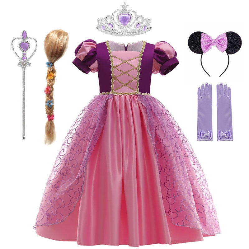 Rapunzel Princess Dress for Girls Puff Sleeve Birthday Party Tangled Cosplay Costumes