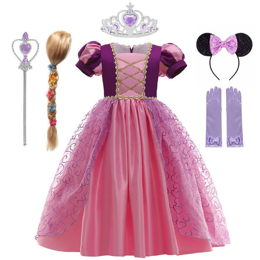 Rapunzel Princess Dress for Girls Puff Sleeve Birthday Party Tangled Cosplay Costumes