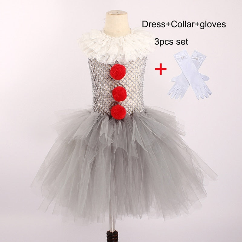 Girls Pennywise Costume, IT Cosplay Clown Halloween Tutu Dress Handmade Kids Dress for  Carnival Party