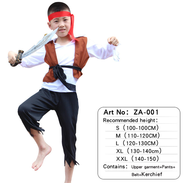 Pirate of Caribbean Children Halloween Costume with Attached Shoes Cover Belt