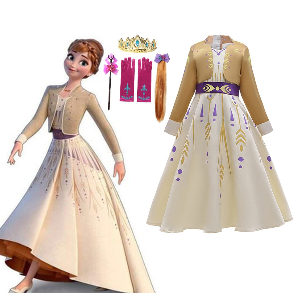 Frozen Princess Girls Dress Anna Cosplay Costume