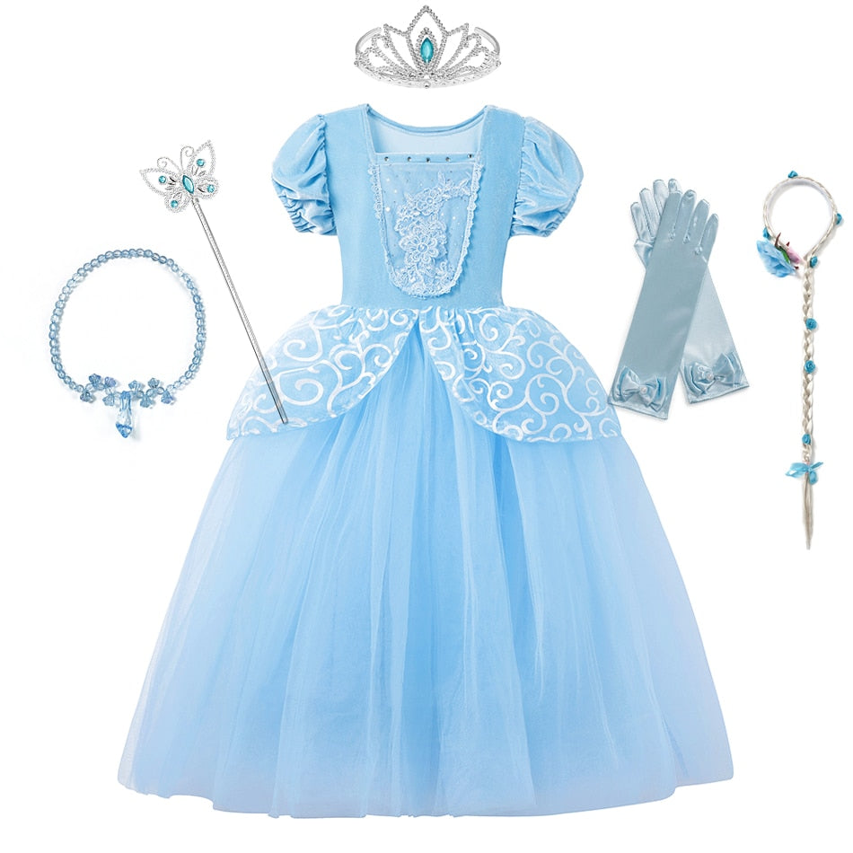 Girl Cinderella Cosplay Dress Up Clothes for Girls Christmas Halloween Party Princess Costume Kids Birthday Gown