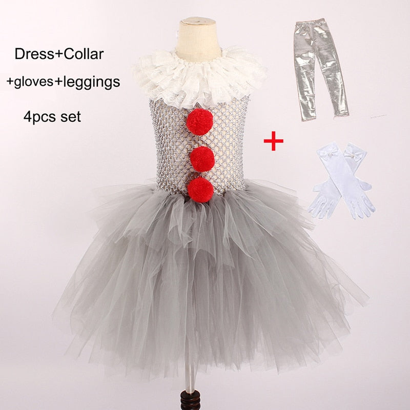 Girls Pennywise Costume, IT Cosplay Clown Halloween Tutu Dress Handmade Kids Dress for  Carnival Party